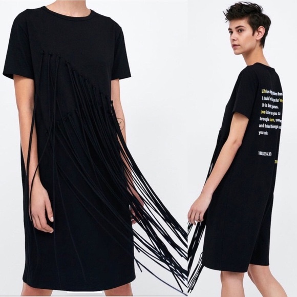 zara black fringe dress